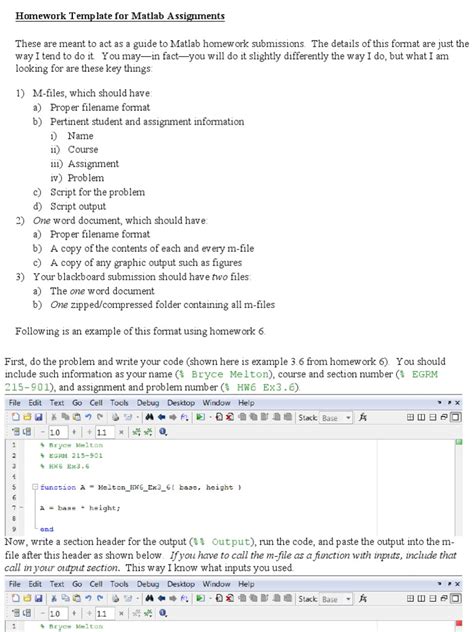 Template For Matlab Assignments File Format Matlab