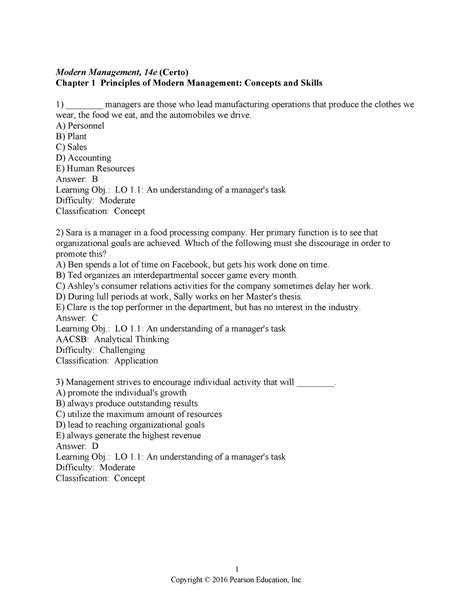 Sample Test Bank Modern Management Concepts And Skills 14th 14e 1