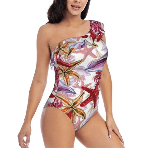 Daiia Coral Reef Women's One Piece Swimsuits Personalized One Shoulder