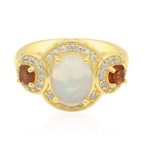 Äthiopischer Welo Opal Citrin Goldplattierter Silberring 2 389ct