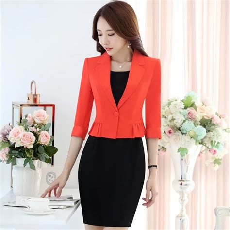 Novelty Red Slim Fashion Professional Business Women Uniforms Design