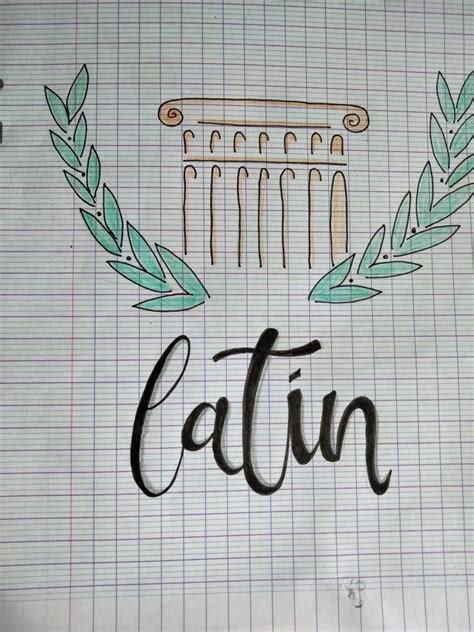 The Word Latin Written In Cursive Writing On Lined Paper With Scissors