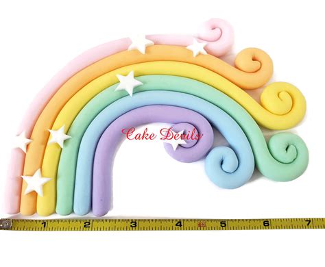 Fondant Rainbow Cake Topper Handmade Edible Curled End Rainbow Cake Decoration With Stars