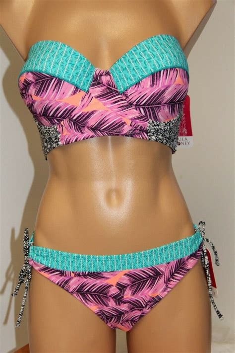 Nwt Hula Honey Swimsuit Bikini Tank Pc Set Sz L Push Up Underwire Tie