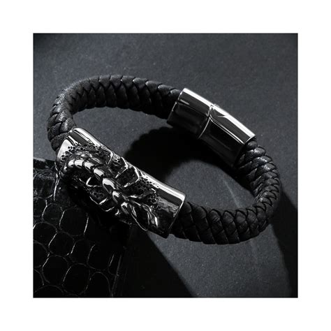 Bracelet Homme Cuir Tresse Zodiaque Scorpion Fermoir Acier 1648