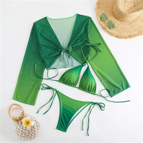 Sexy Women S Three Piece Bikini Set Stylish Split Swimwear Adjustable Top And Bottoms For Beach