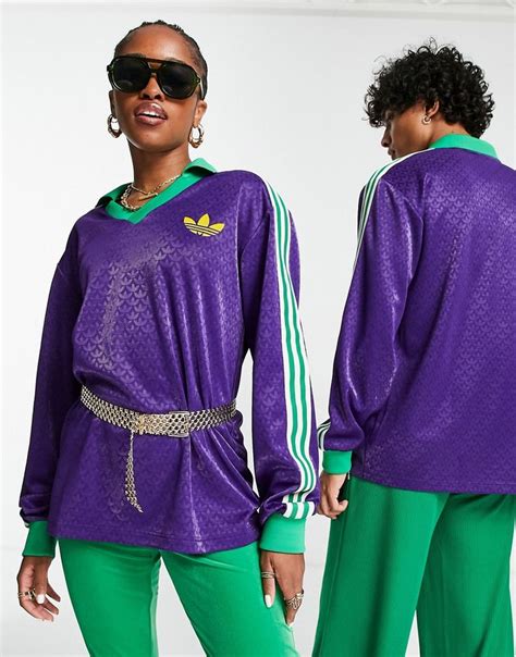 Adidas Originals Adicolor 70s Unisex Monogram Long Sleeve Polo Top In Purple In 2024 Long