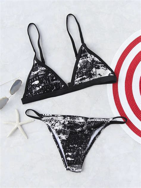 Sets De Bikini Tri Ngulo Con Estampado De Tie Dye Spanish Shein Sheinside