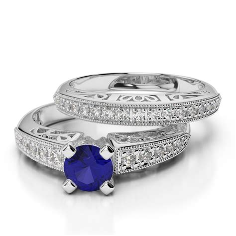 Gold Platinum Round Cut Sapphire And Diamond Bridal Set Ring Agdr