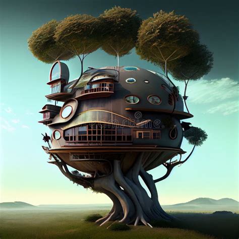 Futuristic Tree House, Ecological Concept Stock Illustration - Illustration of nature, house ...