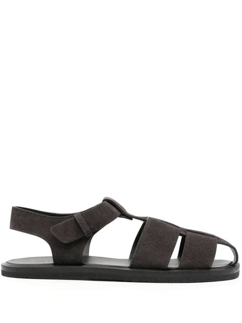 The Row Fisherman Flat Suede Sandals Farfetch