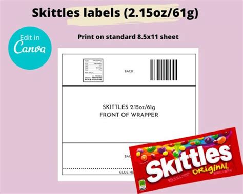 Blank Skittles Wrapper Template,custom Diy Skittles Label,personalized Party Favor,printable ...