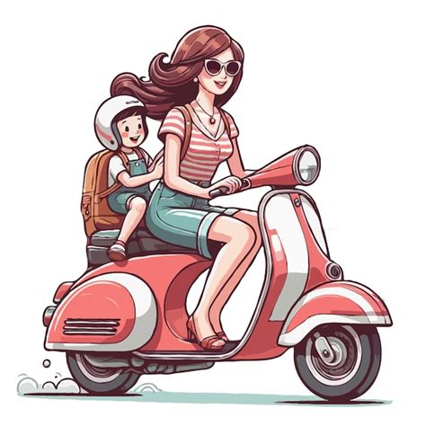 Premium Vector Women Riding Scooter With His Boy