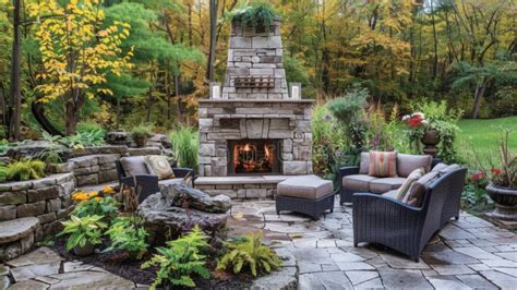 An Outdoor Stoneclad Fireplace Mantel Perfectly Integrated into a ...
