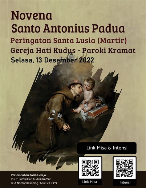 Misa Novena Santo Antonius Padua Peringatan Santa Lusia Martir