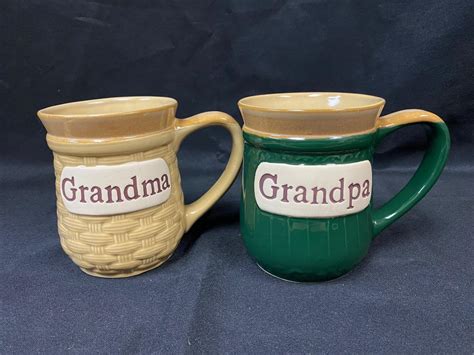 Pair Of Cracker Barrel Ceramic Large Coffee Cup Mugs Grandma Grandpa