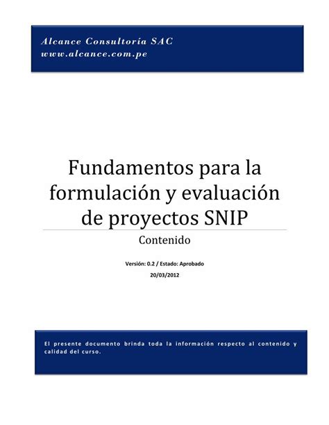 PDF Fundamentos para la formulación y evaluación de proyectos SNIP