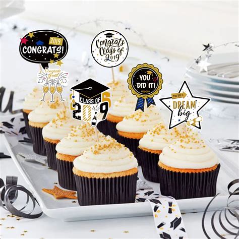 24pcs Graduation Party Cupcake Topper Congrats Grad Class Of 2019 High