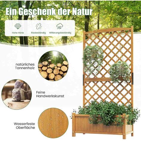 COSTWAY Spalier mit Blumenkasten aus Tannenholz Pflanzkasten für