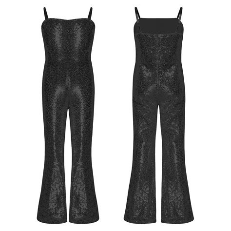 Aiihoo Kids Sleeveless Dance Jumpsuit Shiny Sequins One Piece Jumpsuit