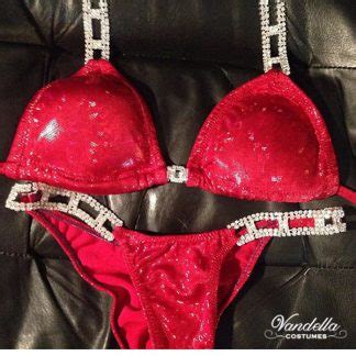 Red Bikini Womes Physique Custom Competition Suit Rhinestone Connectors