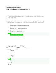 Sophia College Algebra Unit Challenge Functions Part Docx