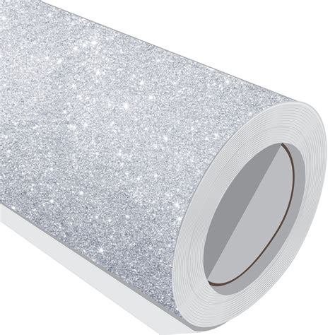 Silver Glitter Craft Vinyl Sheet Supplies. Rolls of Self-adhesive Glitter Effect Vinyl. Wrap to ...