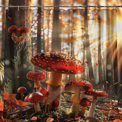 Fantasy Forest Mushroom Shower Curtain Hyper Realistic Bathroom Decor