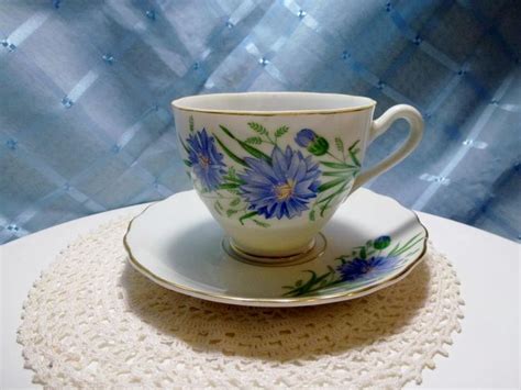 Vintage Cornflower Tea Cup Duo Etsy Tea Cups White Tea Cups