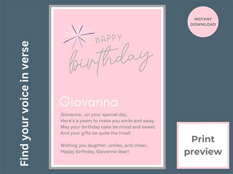 Giovanna Personalized Birthday Poem Print Happy Birthday Poems