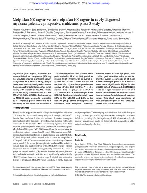 PDF Melphalan 200 Mg M2 Versus Melphalan 100 Mg M2 In Newly Diagnosed