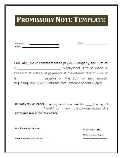 Promissory Note Example Template Business