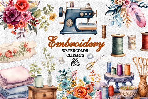 Embroidery Watercolor Clipart Graphic By Rembrantd Ulya Creative Fabrica