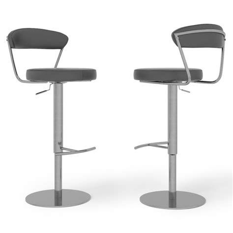 Glossop Grey Faux Leather Gas Lift Bar Stools In Pair Fif