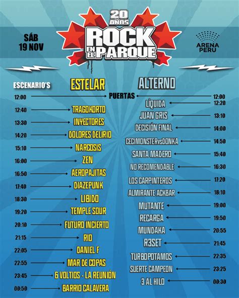 Rock en el Parque Horarios y escenarios donde se presentará cada banda