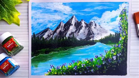 Mountain Scenery Drawing with Acrylic Paints - Step by Step / Beautiful ...