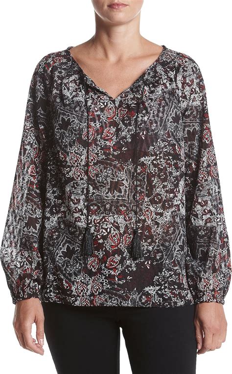 Jones New York Womens Bohemian Paisley Print Top Multi Combo Small At Amazon Womens Clothing