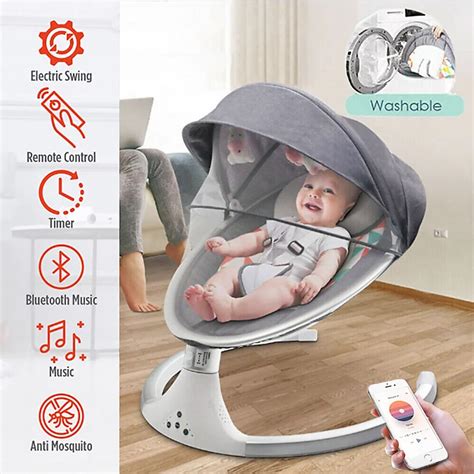 Bluetooth Electric Baby Rocker Swing Infant Bouncer Chair Music Gray