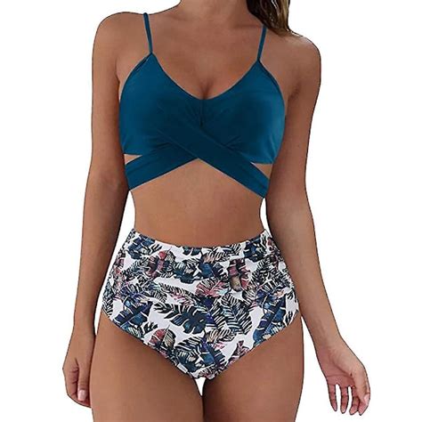 Kvinnor Blommig High Waist Bikini Set Baddr Kt Sommar Sexiga Badkl Der