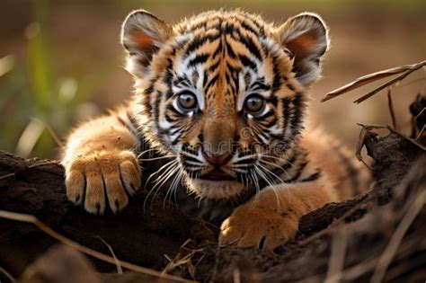 Playful Tiger Cub Playing Generate Ai Stock Illustration