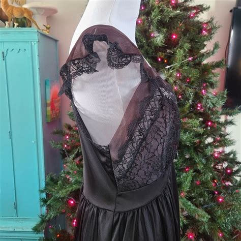 Vtg S S Lingerie Black Lace Slip Sheer Lace Bust Nightie Nightgown