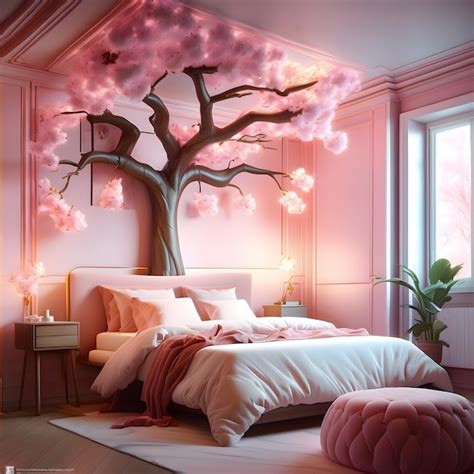 Premium AI Image | Pink Bedroom neon design 3d render