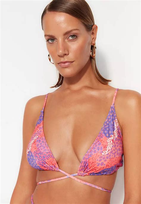 Buy Trendyol Patterned Triangle Tie Triangle Bikini Top Online Zalora