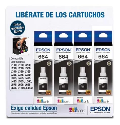 Pack Botellas De Tinta Epson T Negra Ml Original