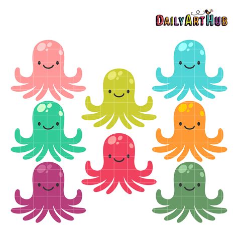 Colorful Cute Octopus Clip Art Set – Daily Art Hub – Free Clip Art Everyday