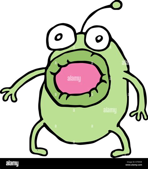 Amazed Green Alien Opened His Mouth Fright And Fear Cute Cartoon