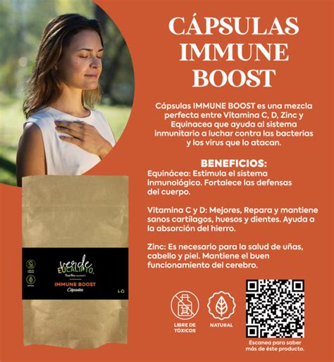 CÁPSULAS IMMUNE BOOST Vitamina C Zinc Vitamina D y Equinácea Verde