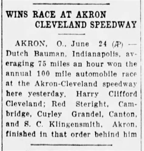 Akron Cleveland Spdwy 100 Mile Race Results Jun 24 1929 La Flickr