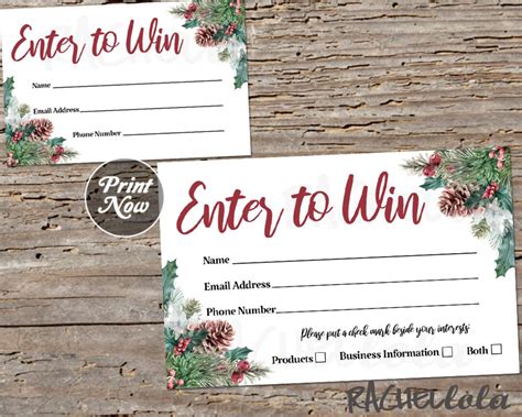 Christmas Raffle Ticket Template Holiday Printable Enter To Win Entry Form Door Prize