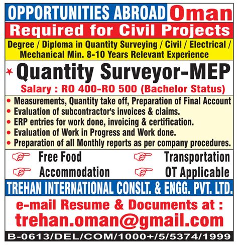 Quantity surveyor job vacancy in Oman